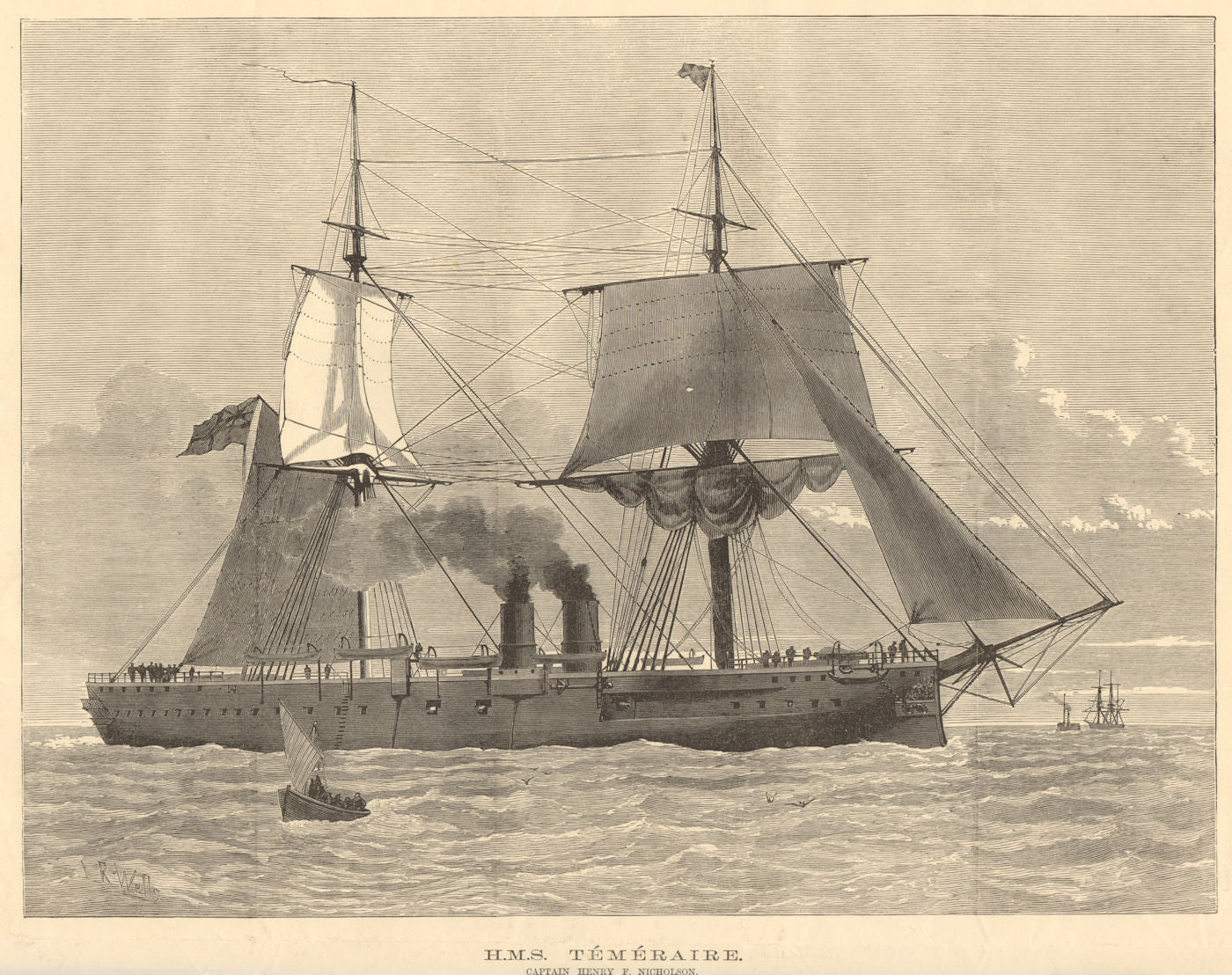 HMS Temeraire. Captain Henry F. Nicholson. Royal Navy. Ships 1882 old print